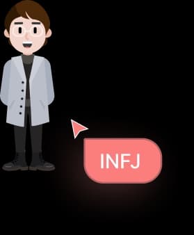 Illustrated character beside an INFJ personality type tag