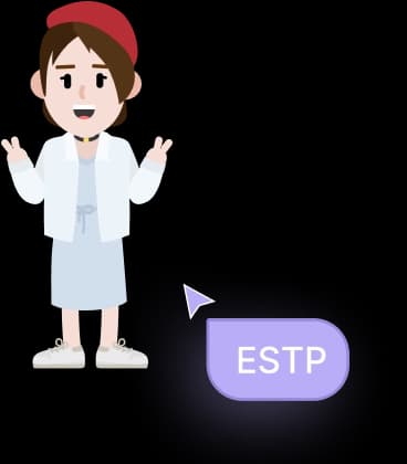 Illustrated character waving beside an ESTP personality type tag