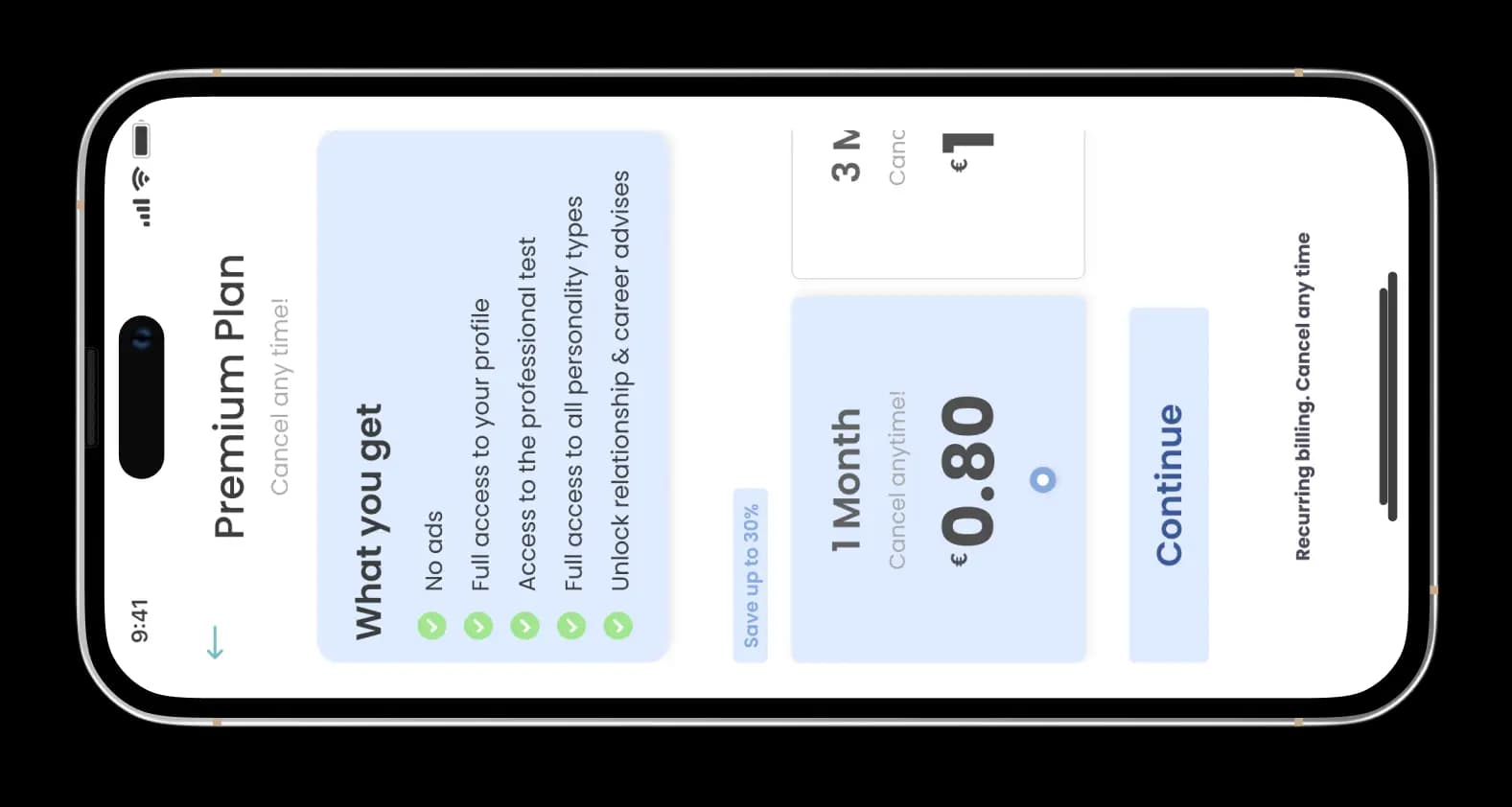 Premium plan screen listing what users get