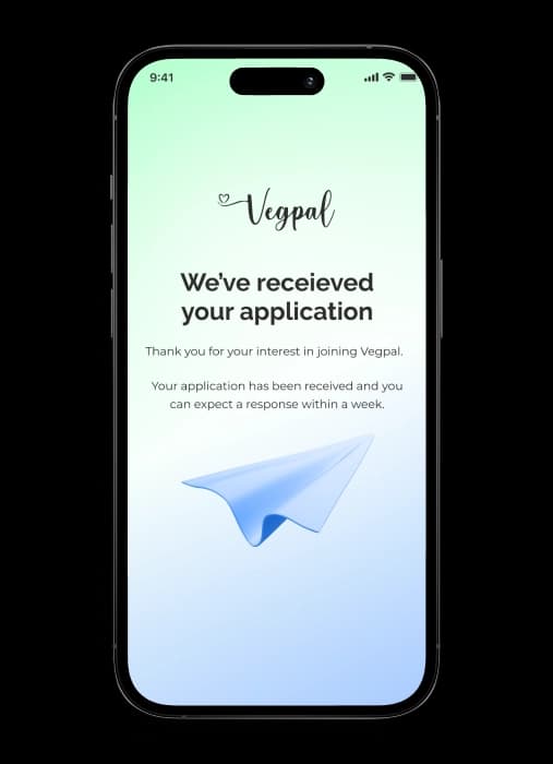Vegpal application received confirmation screen