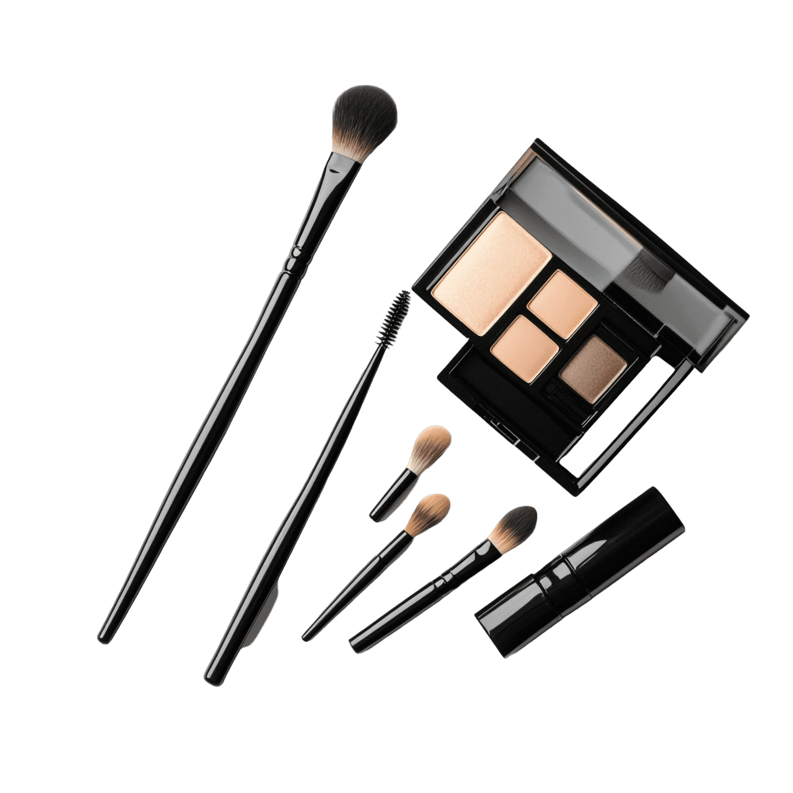 Makeup brushes, an eyeshadow palette and cosmetic tools, the crowded choice users face