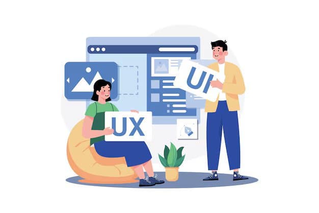 Illustration of designers laying out UX and UI screens for the chat interface