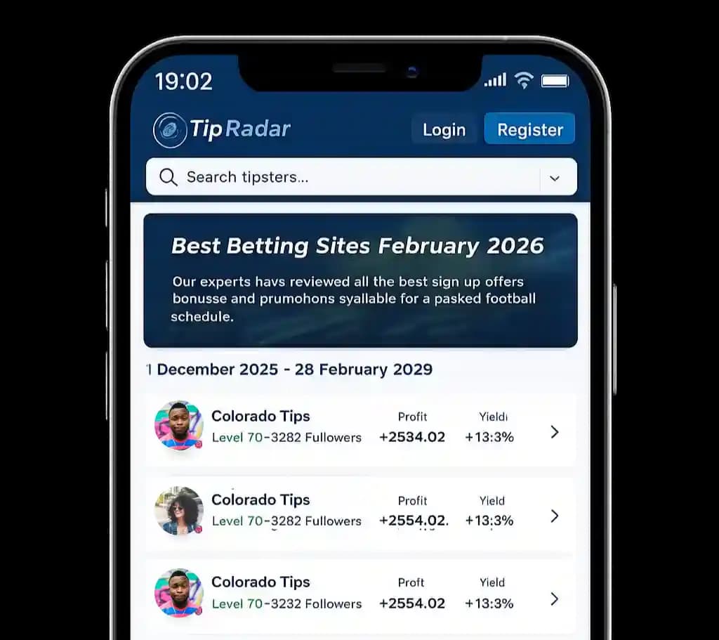 TipRadar mobile app listing tipsters with profit and yield figures