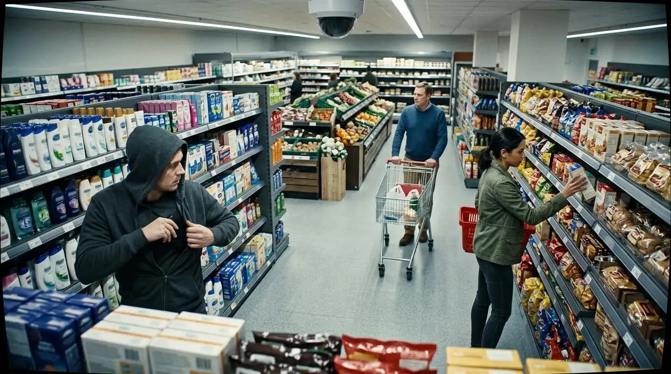 Live retail security camera feed with AI detection overlays
