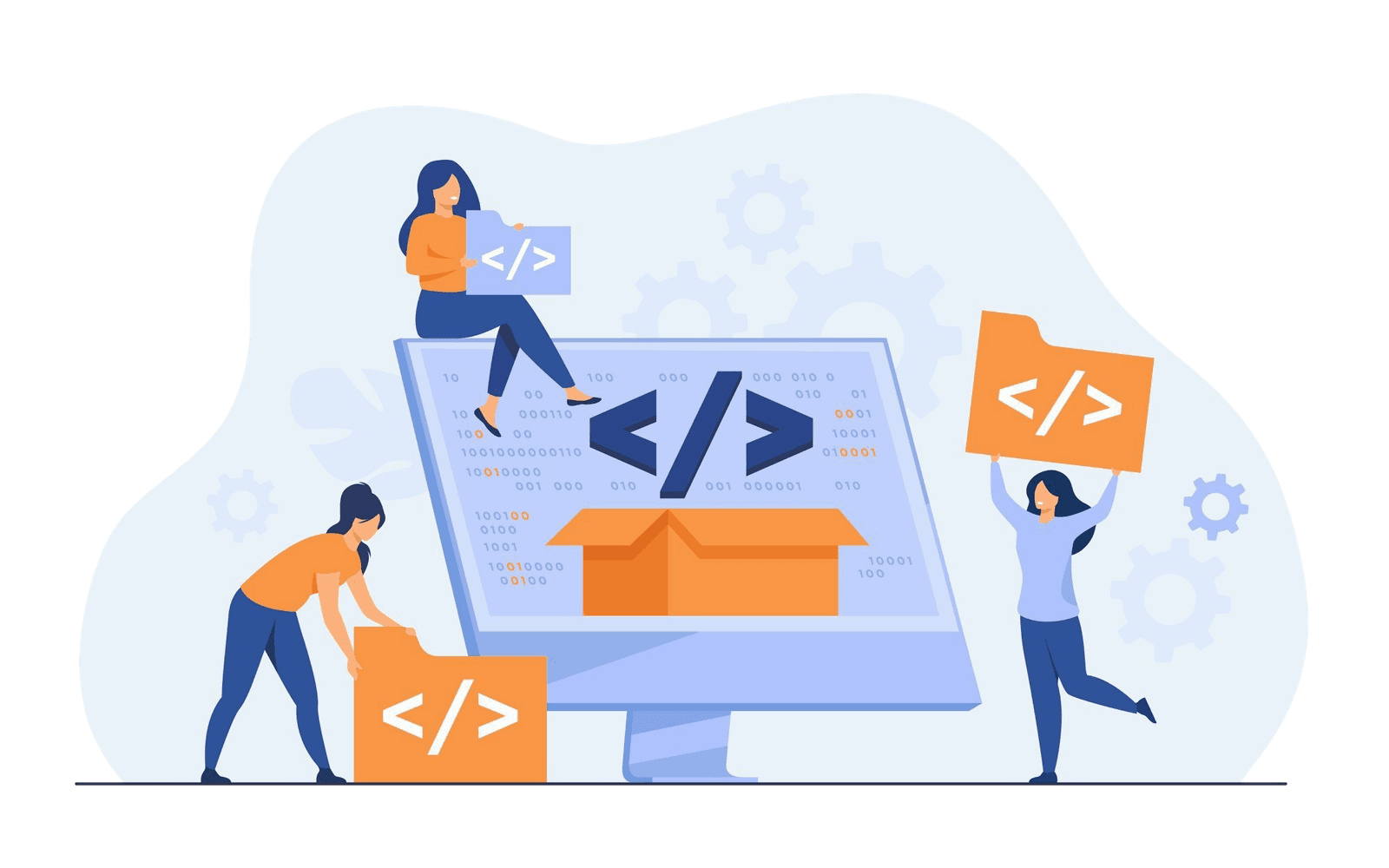Illustration of developers building an app on a large screen