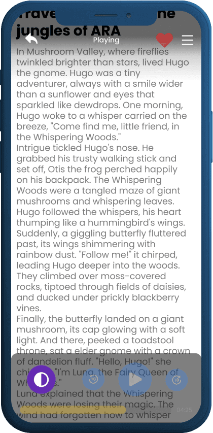 Storybee follow-along story text in reading mode